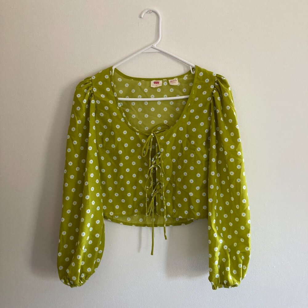Levi's Women's Embry Cropped Floral Tie Sweet Daisy Puff Sleeve Blouse